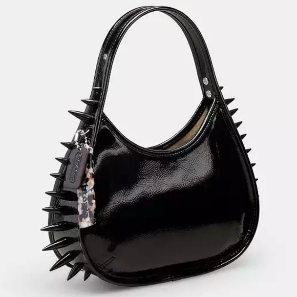 NWT Coach Spike Ergo Crinkle Patent Leather Coachtopia Black Handbag Satchel Bag - Picture 2 of 5